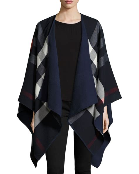 burberry charlotte reversible solid check cape navy|Burberry Charlotte Reversible Solid to Check Wool Cape.